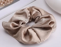 Elegant champagne satin scrunchie with sparkling silver rhinestones for hair - Large Rhinestone Scrunchie - Light Coffee