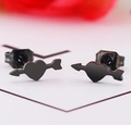 Black stainless steel Cupid's arrow heart stud earrings with secure butterfly backs - Heart with Arrow Black
