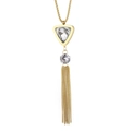 Elegant gold titanium necklace featuring long tassels and clear crystal pendants - Gold Triangle Tassel Style (KN226877-CX)