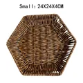 Dark brown hexagonal woven serving tray in small size, 24x24x4cm, for bread and snacks - Hexagonal Medium / Dark Coffee