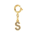 Golden micro-paved letter S pendant with white zircon stones and round spring clasp - Letter Pendant-S