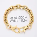 Pulsera de cadena de acero inoxidable dorado de 11mm con doble cierre de langosta, largo 20cm - 11mm Cierre Doble (KB180247-Z) / Dorado