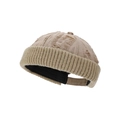 Distressed khaki miki hat with retro ripped details and a ribbed knit cuff for winter - Khaki