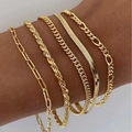 Set of five gold plated titanium steel bracelets featuring paperclip and cuban links - Gold 5-Piece Set (JS)