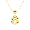 Detail of gold balloon letter S necklace with multi-colored zirconia stones on white background - Letter-S