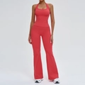 Ensemble de yoga corail deux pièces avec haut dos nageur et legging évasé taille haute - S / Rouge Framboise (Dos Croisé)