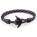 Detail of nautical anchor bracelet with blue, red, white paracord and matte black hook - Camo Navy Blue