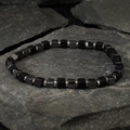 Men's hematite beaded bracelet with black square and cylindrical stones on slate - Black Square Cylinder Stone Bracelet (TDS-B24070202A)