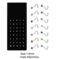 Coffret de 40 piercings de nez en acier inoxydable multicolore, style crochet, 1,8 mm - Type à crochet courbe / 1.8mm / Multicolor (40 Pieces Pack)
