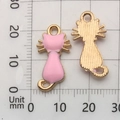 Pink enamel cat charms in gold alloy, showing front and back views with 23mm size scale - Pink Back View Cat (9929)