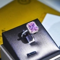 Luxurious silver ring with princess cut pink crystal and yellow diamond accents - Adjustable Open / Platinum Color Pink Zirconia
