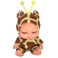 8-inch sleeping baby doll in brown and yellow giraffe pattern plush onesie with horns - 8 Inch Leopard