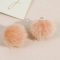 Soft apricot pink plush ball pendant with gold metal ring for DIY jewelry making - Orange