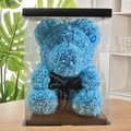 Blue rose bear in transparent gift box with crown and Just for you ribbon - Wedding Bear+40CM Box+Light / Sky Blue