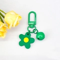 Cute green flower keychain with a small bell and D-ring buckle for bag charms - Green