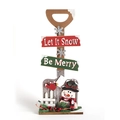 Christmas shovel decoration with snowmen and Let It Snow signs on a wooden handle - Wood Handle - Red Sign / Snowman Shovel Style