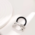 Sleek silver X-shaped alloy hair tie with a durable black elastic band - X-Shape Silver