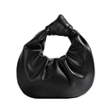 Minimalist black ruched faux leather dumpling handbag with iconic knotted handle design - Black