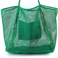 Green mesh beach bag with outer pocket for swimwear and toiletries storage - 39*17*36cm / Green