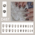 Detail of D487 press-on nails featuring grey gradient with rhinestones and 24pc set - Gray Clear Gradient Sequin Rhinestone (D487) / 24 Pcs/Set