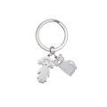 Silver stainless steel keychain featuring a cartoon girl and stretching cat pendant - 1 Cat 1 Girl / Silver