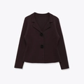 Elegant dark brown knit blazer cardigan with decorative buttons and notched lapel - S / Coffee