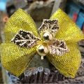 Glittering gold bow accessory with metallic holly leaves for Christmas gift wrapping - Style 40-Gold Mesh Gold Leaf Berry
