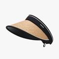 Adjustable straw visor hat with black fabric headband and UV sun protection - Adjustable / Khaki