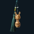 Handcrafted green sandalwood pendant featuring a rabbit girl carving with dark green tassels - Green Sandalwood Wishing Rabbit / Approx. 6.4*2.3cm, Without Incense Pills