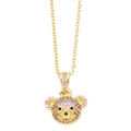 Collana minimalista dorata con ciondolo a forma di orso 3D e zirconi viola vivaci - Viola