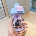 Gobelet à paille en plastique bleu et rose pour enfants avec motif de chat mignon - 600ml / Violet (BSQ-932)