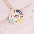 Detail of gold evil eye pendant necklace with colorful enamel and crystal accents - Colorful Eye Round Style (1#)
