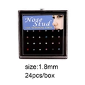 Detail view of 24pcs 316L surgical steel nose stud set in a black display box - Straight Bar (1.8mm) / 24pcs/Box / Silver Bar + Colorful Zircon
