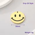 Golden smiley face charm 30mm oil drip stainless steel emoji pendant diy accessory - Enamel Style (KLJ6095-Z)