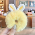 Cute bright yellow plush bunny ear hair tie with soft embroidery for women - Beige Plush Rabbit Ears