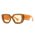 Retro oversized square sunglasses with brown translucent frames and orange lenses - Light Tan Yellow