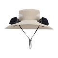 Khaki sun hat with dual solar fans, breathable mesh panels and adjustable wind cord - Khaki