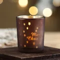 Frosted brown glass Christmas candle holder with star cutouts and Merry Christmas text - Small Cylinder (6.5x5.5cm) / Frosted Coffee (Star Hollow)