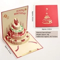 3D Pop-up Strawberry Birthday Cake Card in Red and Cream with Candle Detail - Red