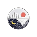 Round enamel landscape pin featuring sun, moon, and mountain designs in metallic base - XZ2226 (Silver Border Starry Mountain)