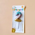 Number 2 birthday candle with galaxy gradient metallic finish and plastic holder - Number 2 / Green Pink Gold Gradient