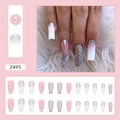 Pink gradient medium long square press-on nails with silver glitter and rhinestone Z495 - Z495 Glitter Fragments (Glue Style)