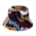 Cappello a secchiello colorato in ecopelliccia graffiti caldo e morbido per inverno - Mix Giallo Blu Viola (B)
