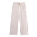 Detail of beige wide-leg trousers featuring an adjustable drawstring and ribbed texture - XS / Pants / White