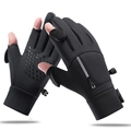 Black winter cycling gloves with flip-finger touchscreen design and zipper pocket - M / Black