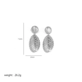Detail view of large silver oval earrings showing size dimensions 7.2cm x 2.6cm and weight - Silver Oval (A10-02)