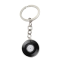 Detail of vintage vinyl record pattern inside glass cabochon with silver keychain - Classic Black & White