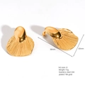 18K gold plated 304 stainless steel fan shaped earrings with elegant shell texture - E664-31(Shell Fan)