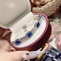 Silver bracelet with blue rectangular gemstones and diamonds in a red velvet box - Silver Blue Artificial Corundum Rectangle (16+5cm)