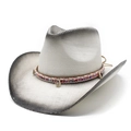 Sombrero vaquero de paja western con conchas y ala degradada para protección solar de verano - M (56-58cm) / Negro y Blanco